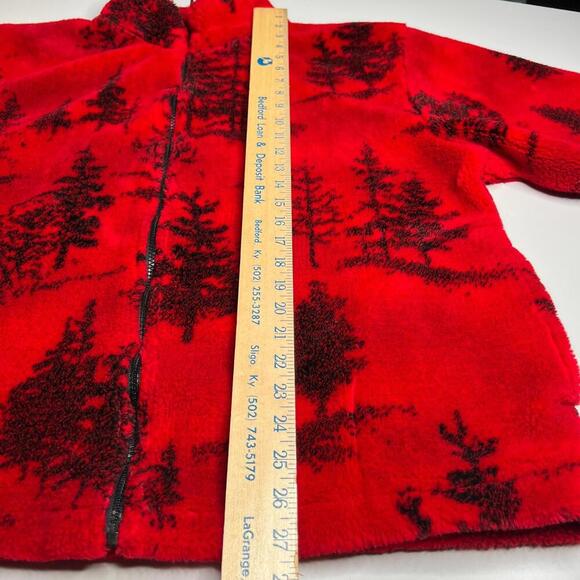 Vintage Black Mountain Outdoor Fleece Jacket 2X Red Black Tree Print Made in USA - Picture 3 of 9